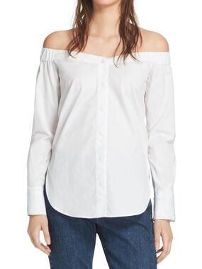 rag & bone White Off-Shoulder Button Front Blouse